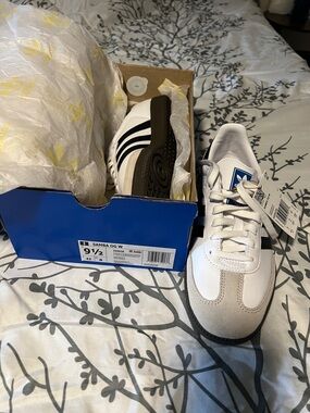 adidas White Black Samba OG Sneakers with Gray Suede Toe